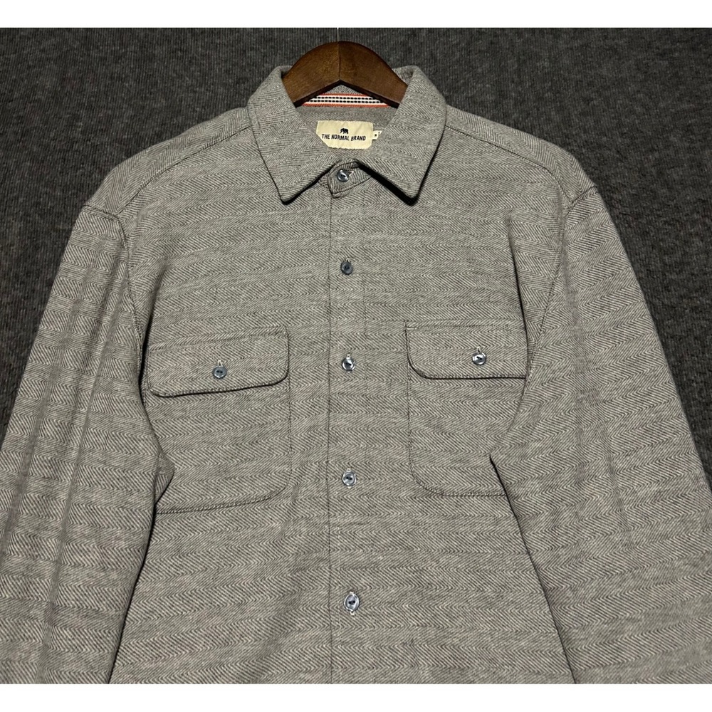 The normal brand knit textured button shirt long sleeve gray mens medium pockets